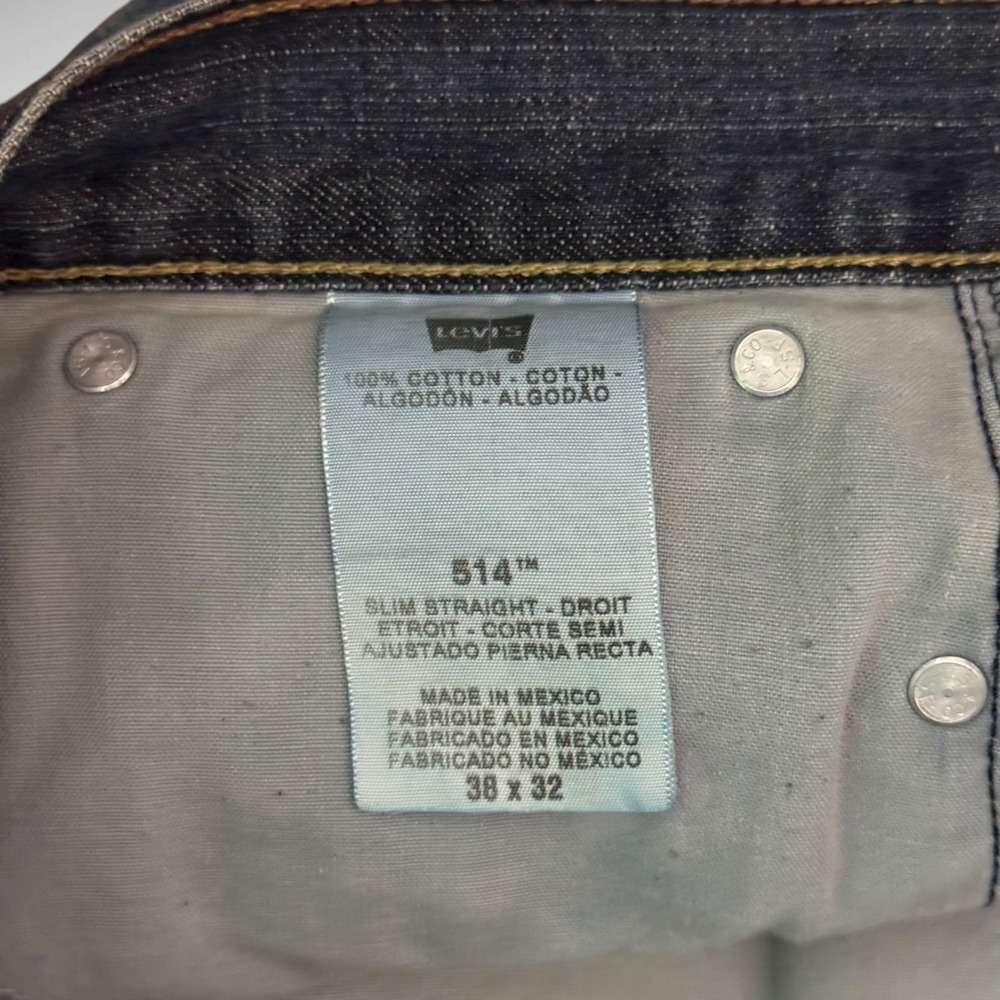 Levis 514 Jeans Mens 38 X 32 Slim Straight Blue Denim Pants Skater Biker - Picture 4 of 9